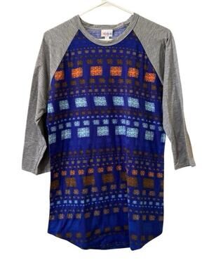 LulaRoe Women Sz Large 3/4 Sleeve Stretch Shirt Teacher Geometric Classic City
